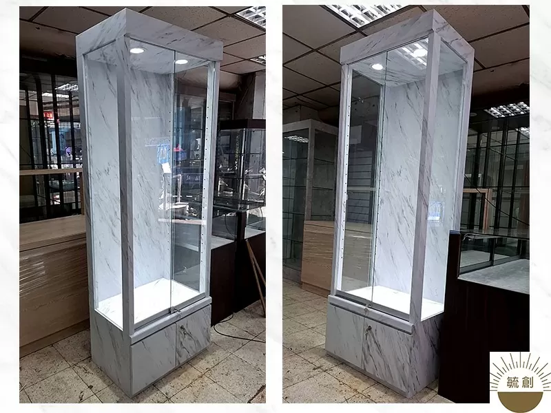 大理石紋玻璃展示櫃 (附LED燈/帶鎖)