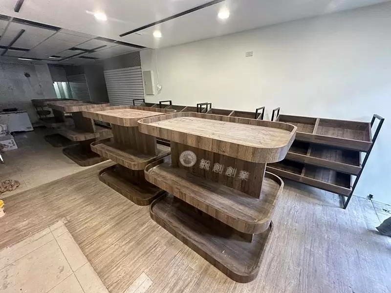 木作弧形水果架/蔬果展示架
