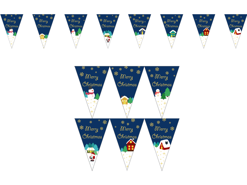 三角串旗 聖誕雪景(深藍)
