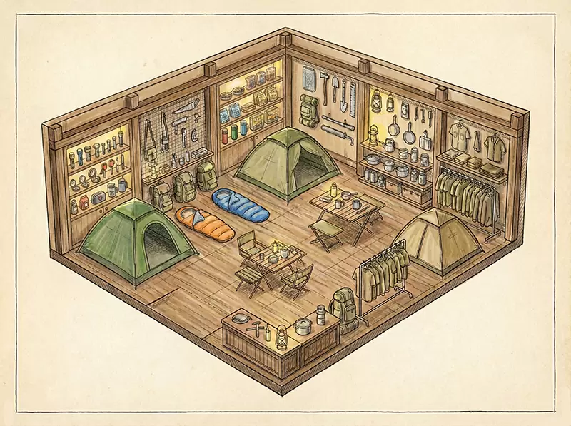 戶外露營用品店－陳列展示架空間規劃/訂製